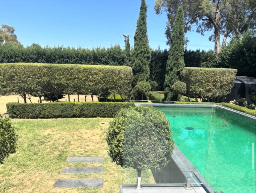 Formal hedged garden by a pool in O'Connor